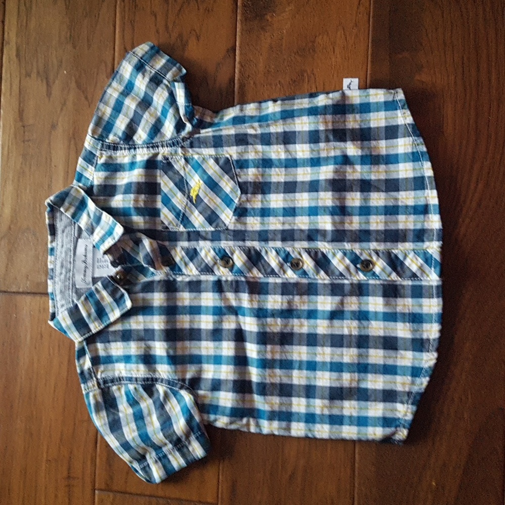 Tommy Bahama Cotton Blue White Yellow Check Button Down Shirt Boys Sz 18 Months